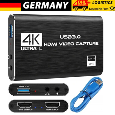 USB 3.0 Game Capture Card 4K Audio Videoaufnahmekarte HDMI Videoaufnahmegerät DE
