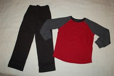 Boys BRICK RED  GRAY L/S WAFFLE KNIT SHIRT Black Woven Pull On Pants SIZE 6