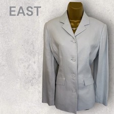 East Womens Pale Sky Blue Linen Longline Summer Jacket Uk 12 Us 8 Eu 40