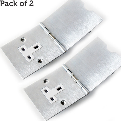 2x Einzel Bodenstecker Steckdose UK Elektro 1 Gang 13A Netz gebürsteter Stahl