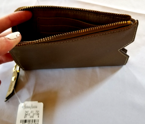 Neiman Marcus Zip Around Zippered Gold Leather Wallet NEW WITH TAG Card Cash etc - Picture 5 of 9