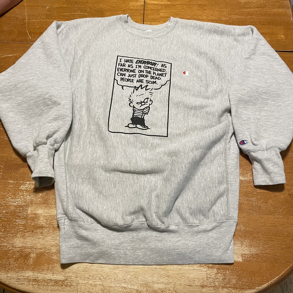 VTG 90s Champion Reverse Weave Calvin And Hobbes People Are Scum 