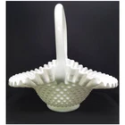 Fenton Large Milk Glass Hobnail Basket with Ruffled Rim