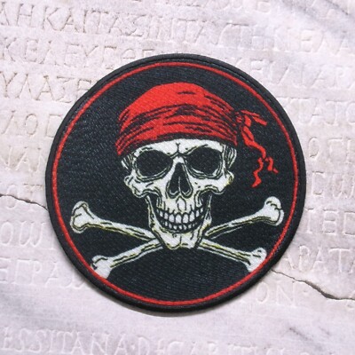 ROUND PIRATE PATCH JOLLY ROGER black Skull Crossbones iron SKELETON