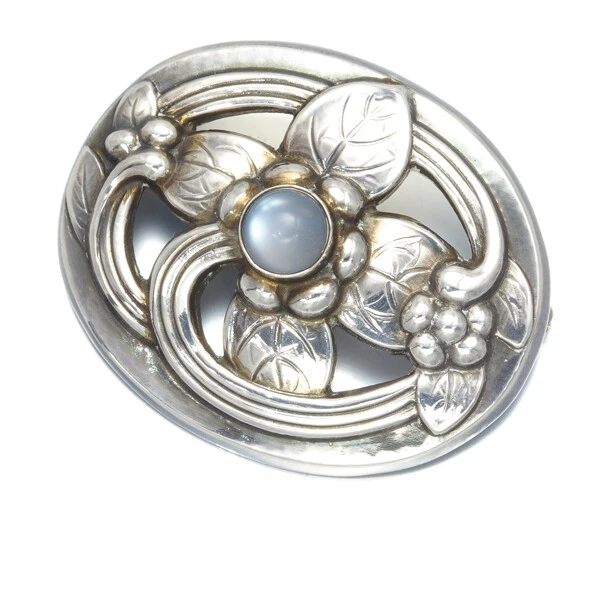 Auth Georg Jensen Brooch Moonstone 138 925 Sterling Silver