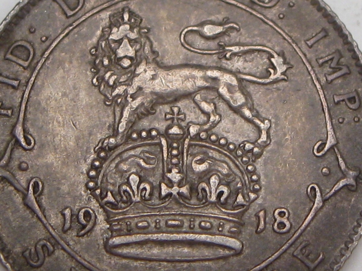 XF TONED 1918 Silver Six Pence 6 Pence Great Britain George V. #9