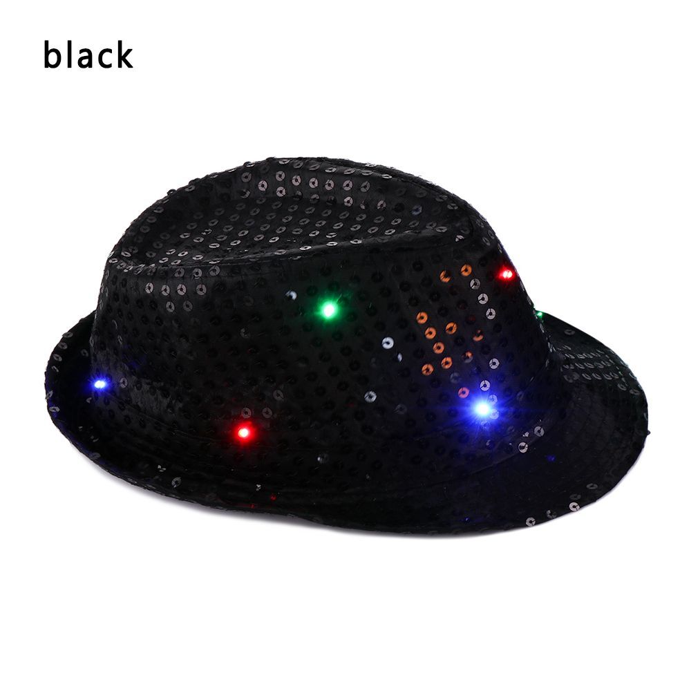 Fashion Light Up Dress Dance Party Sequin Panama Cap Jazz Hat Led Fedora Trilby