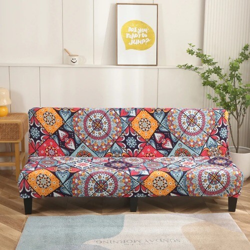 Stretch Fold Armless Sofa Bed Cover with Elastic Bottom Print Fitted Couch Cover - Bild 15 von 27