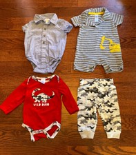 Lot 4 Piece Infant Boy's Size 3-6 Months Romper Shirt Pajamas