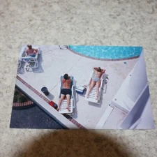 Vtg  Color Photo Pool  Man Woman Sun Bathing