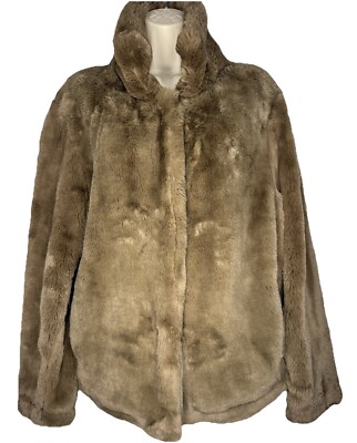 Dylan Soft Brown Faux Fur Teddy Snap Jacket  Bomber Sz L
