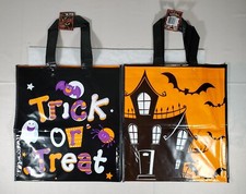 Halloween Trick or Treat Large Pair Tote Plastic Bags 15" x 13"