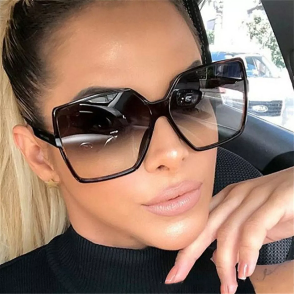 Retro Womens Fashion Square Large Frame Sunglasses Personality Oversized  Eyewear