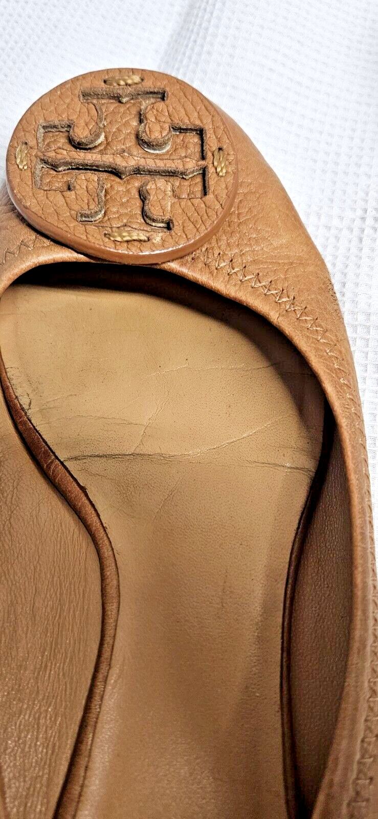 TORY BURCH Minnie travel ballet flat camel pebbled all leather upper woman Sz 6M thumbnail 10