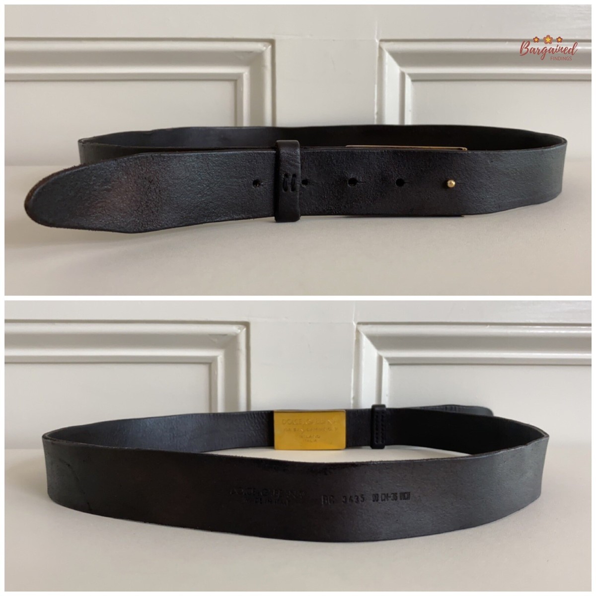 Authentic Dolce & Gabbana Dark Brown Leather Gold Logo