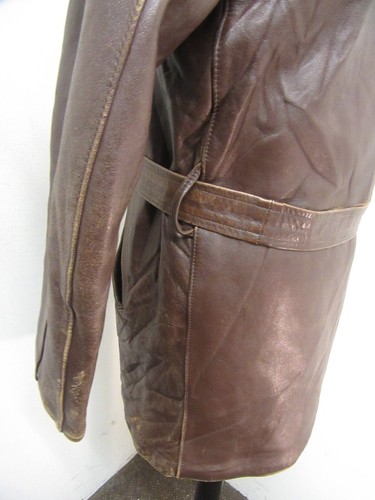 VINTAGE 60'S FRENCH LEATHER BARNSTORMER MOTORCYCLE TRENCH CAR JACKET SIZE M - Picture 18 of 24