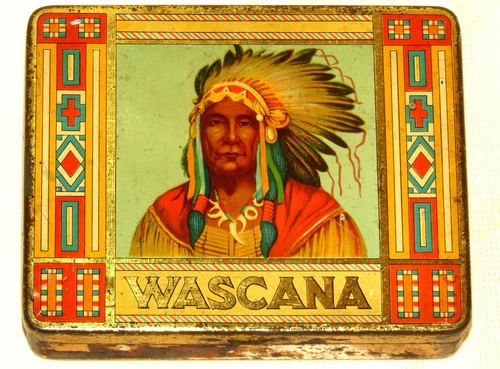 Rare Wascana Pocket Size Indian Cigar Pocket Tin 1920s