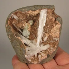 2.8" SCOLECITE & APOPHYLLITE on Peach HEULANDITE Geode Crystals Freeform - India