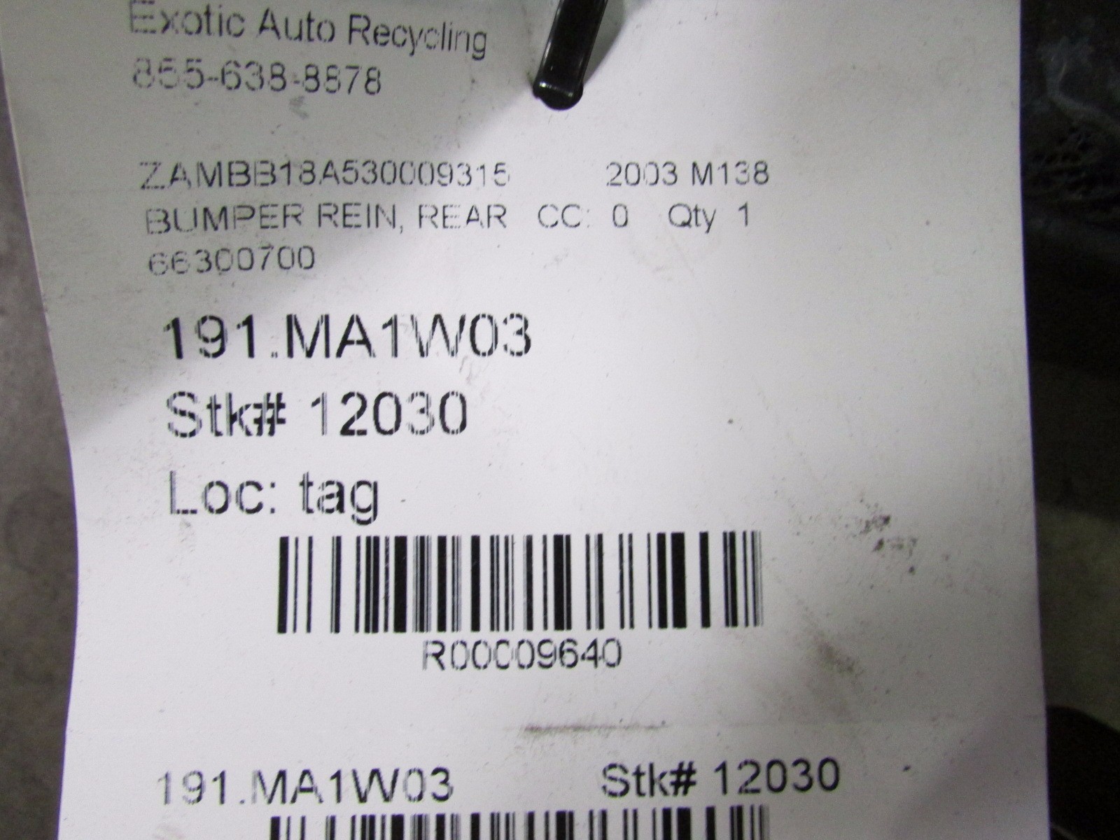 Maserati Coupe, Spyder, Rear Bumper Reinforcement, Used, P/N 66300700