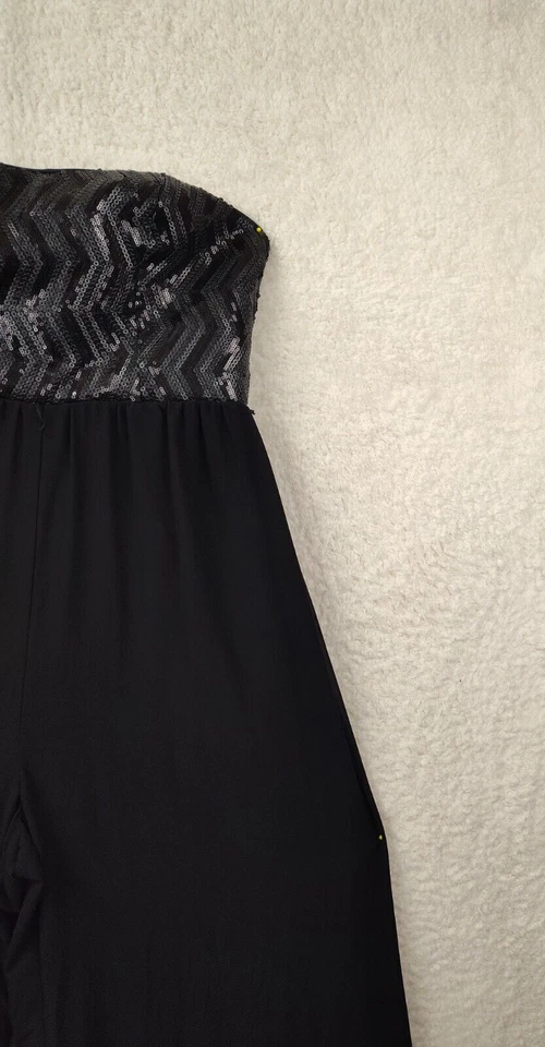 Xoxo Women Jumpsuit 7/8 Black Poly Blend Sequin Off Shoulder Wide Leg Pants - Image 3 of 4