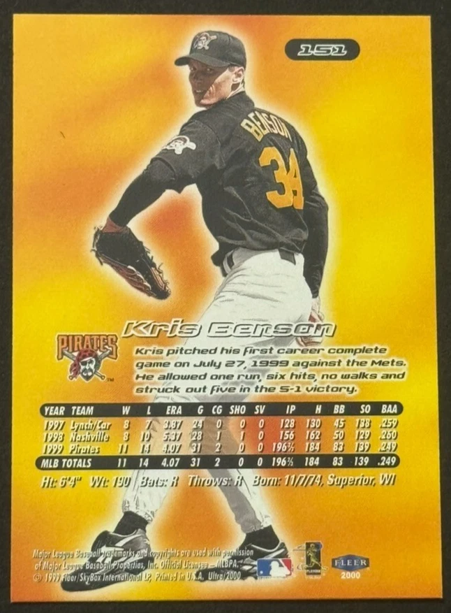 Kris Benson #151 2000 Ultra - Image 2 of 2