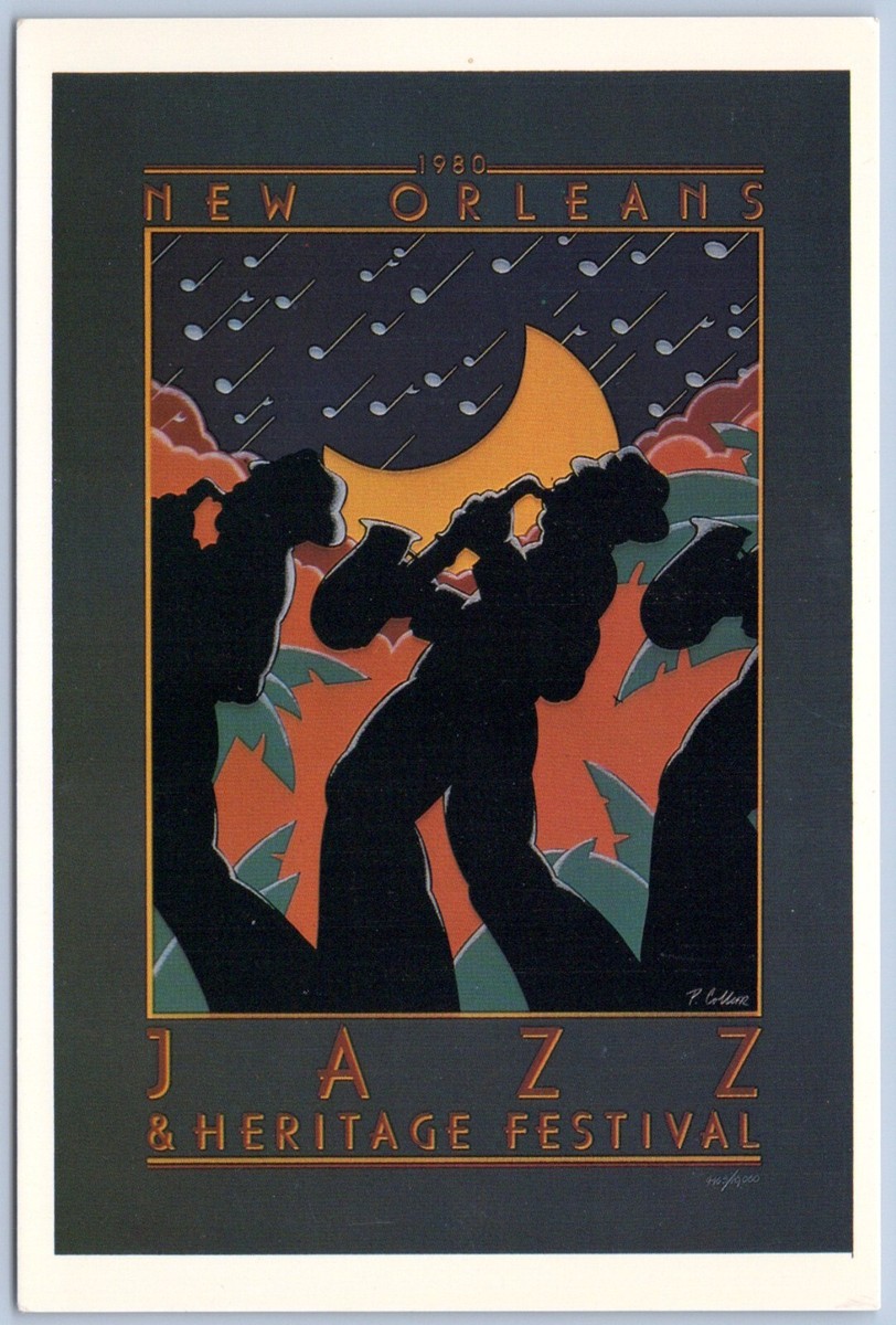 Postcard New Orleans 1980 Jazz & Heritage Festival Poster Phillip