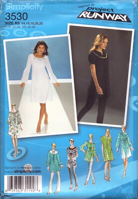 Simplicity 3530~Miss/Miss Petite Dress/Tunic w/Varied Neckline and Sleeves 14-22