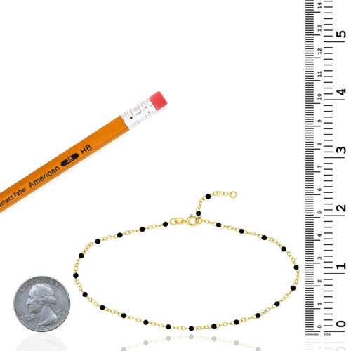 14K Real Gold Yellow Black Beaded Anklet 9"- 10" Adjustable - Picture 5 of 7