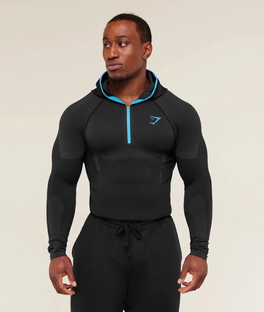 Gymshark Onyx 5.0 Seamless Hoodie - Black/Onyx Grey- IN HAND | eBay