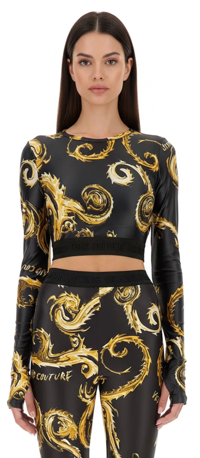 Couture  Long Sleeve Baroque Print Crop Top-40