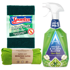 3 Piece Cleaning Bundle Astonish Mould Blaster 750ml Microfibre Cloths Scourers 13.89 per litre