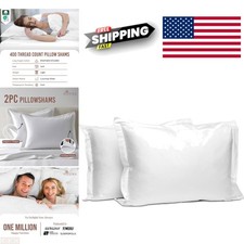 Queen Size Pillow Shams 2 Piece Set White Long Staple Cotton for Better Sleep
