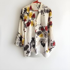 Citron Santa Monica OX Flowing Silk Cranes Ivory Wearable Art - Red Rare Print