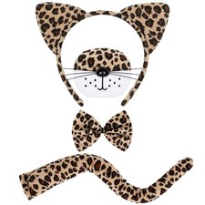4PCS Cheetah Costume with Ears, Tail, Nose  Bow Tie for Halloween