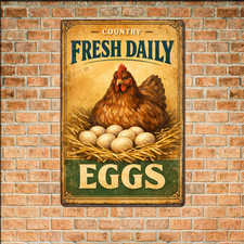 Farm Fresh Eggs Rustic Chicken Coop Tin Metal Sign 8x12 Farmhouse Decor
