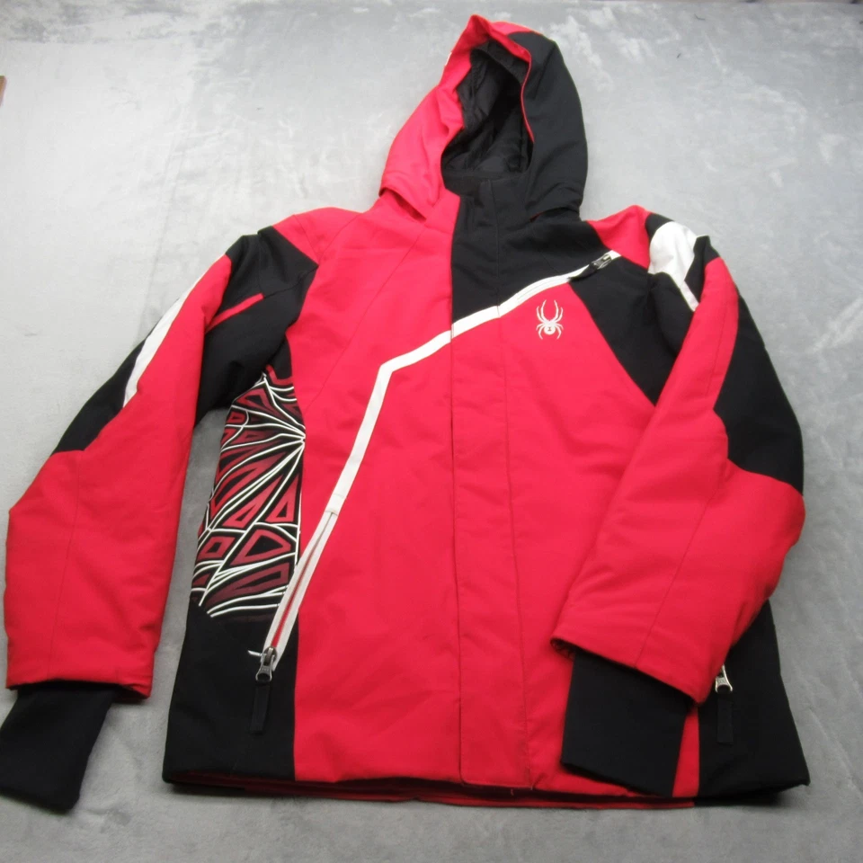 Spyder Ski Jacket Youth 14 Red Hooded Full Zip Waterproof Insulated Snowboard - Image 2 of 4