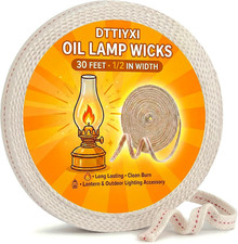 Oil Lamp Wicks, 1/2 Inch x 30 Ft, Flat Cotton Lantern Wick for Oil Lamps