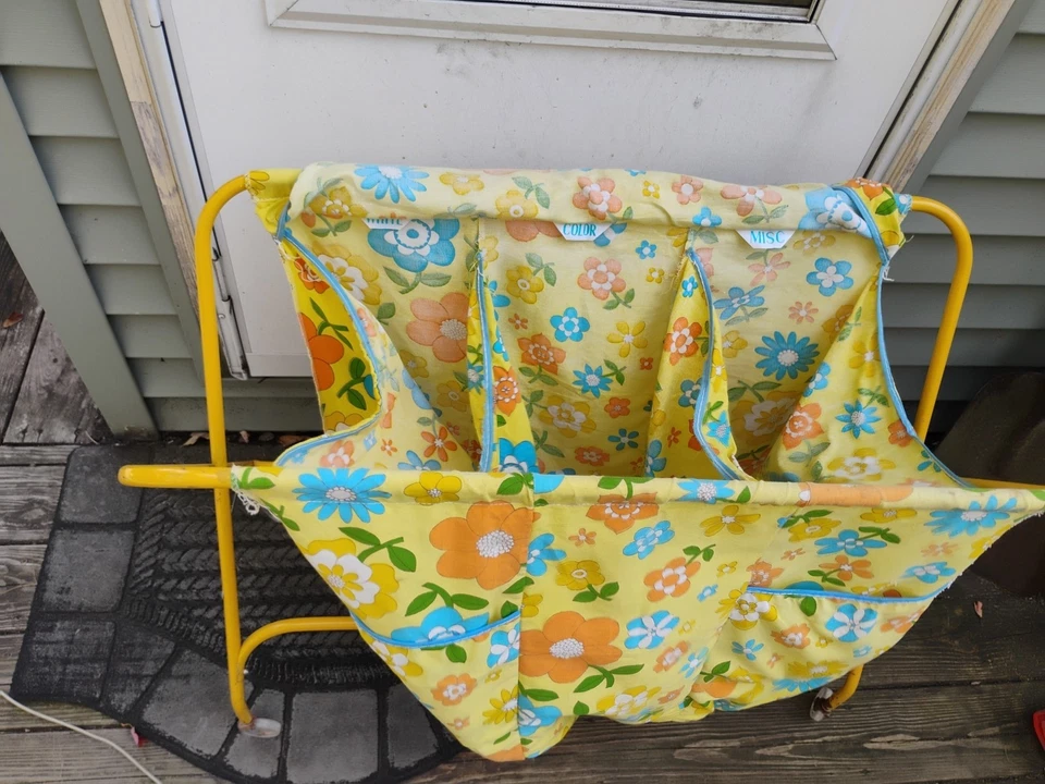 Flower Power Vintage Laundry Cart MCM Rolling Basket Industrial Sorter Hamper - Image 3 of 4