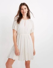 NWT Madewell Off White Eyelet Tassel-Tie Mini Dress Woman's Size 6 $128
