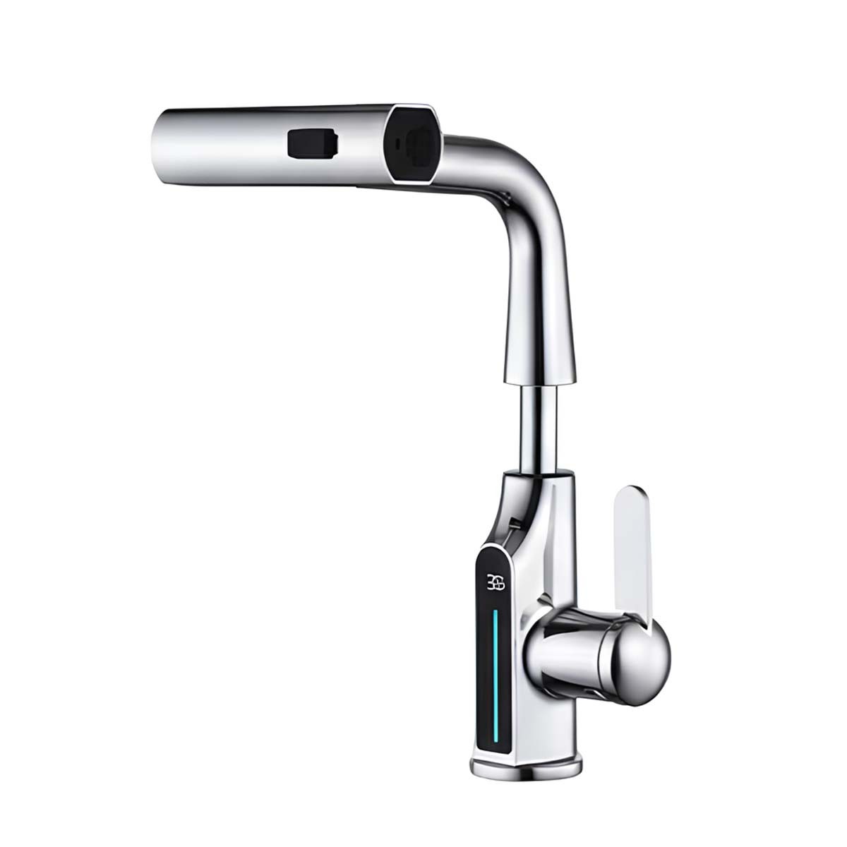 Mitigeur lavabo extractible avec thermomètre LED et jet cascade rotatif