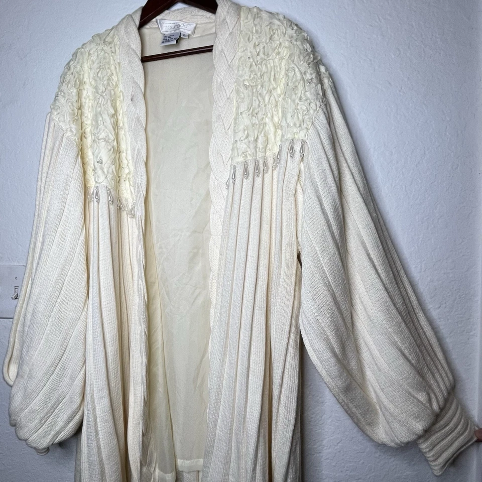 Suéter Maurade Vintage Años 80 1X Marfil, Manga Bishop Plisado Tejido Pe Cordones y Foto 2 de 4