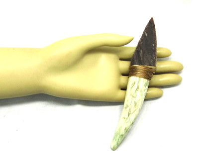 Native American Agate & Antler Knife, 6 3/4'' Long,  Cherokee, Decor,  COA, AK#34