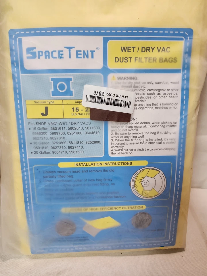 SpaceTent Replacement Shop-Vac 90673-00  Type J 1 5-22-Gallon Filter Bags,5 Pack - Image 4 of 4