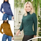 Women's Ladies Long Sleeve Frill Ruffles High Neck