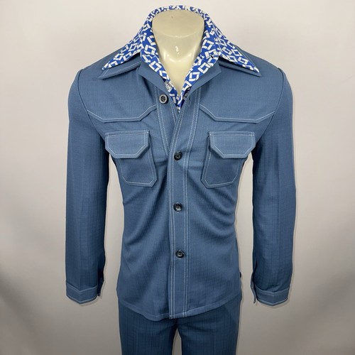 Vtg 60s 70s Leisure Suit Mens Small Jacket 29 30 Pants Bell Bottoms Hippie Disco