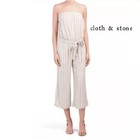 Cloth & Stone Anthropologie Cropped Jumpsuit Belt Tie Orange Striped Wide Leg S