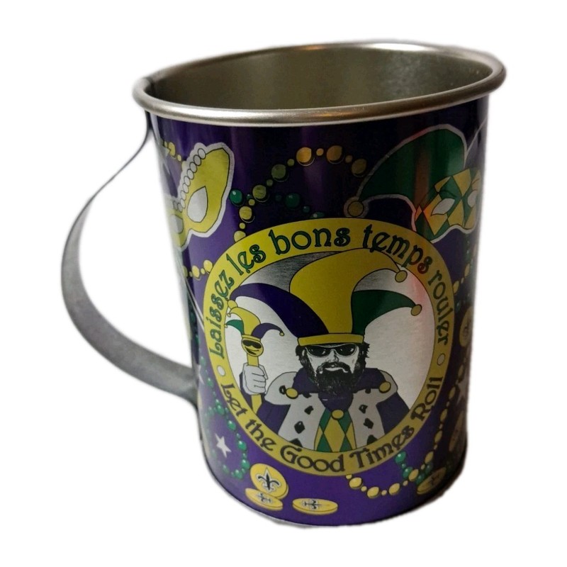 Bayou Billy Souvenir Tin Cup Mug Mardi Gras Let The Good Times Roll 32oz Put Som