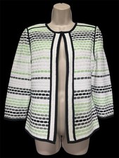 Ming Wang Open Front Geo Pattern 3/4 Sleeve Zipper Cuff Blazer Jacket Sz S