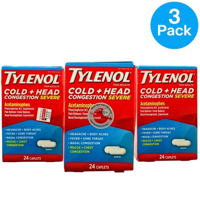 #ad Tylenol Cold Head Congestion Severe 24ct – 3 Pack – EXP 09 2026 – New $15.50