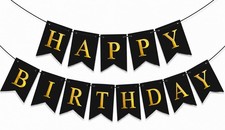 Happy Birthday Banner Party NO 232 7.9inch, Black and Gold